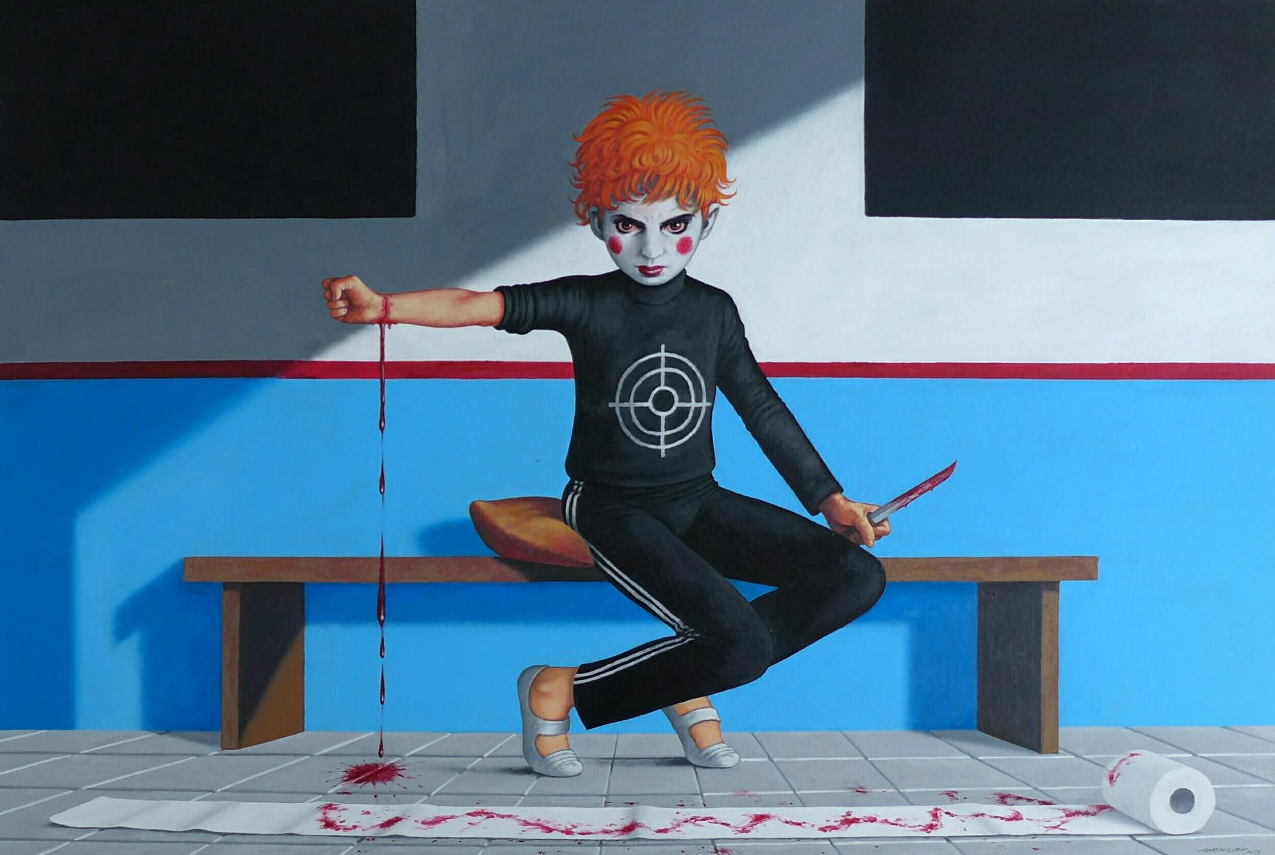 Massimiliano Esposito - Paintings the south west collective of photography boy dressed as clown cutting his own wrists